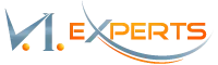 VI Experts logo with stylized text in gray and orange colors.