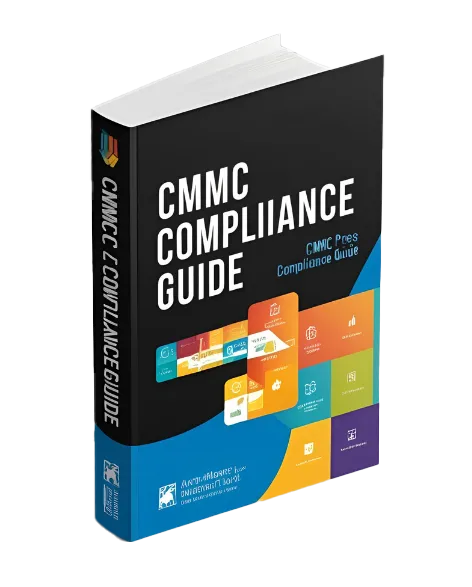 3D book cover titled CMMC Compliance Guide with colorful icons representing cybersecurity topics.