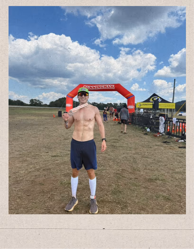 Dylan Gambardella, co-founder at Different Health, after he finished running a marathon