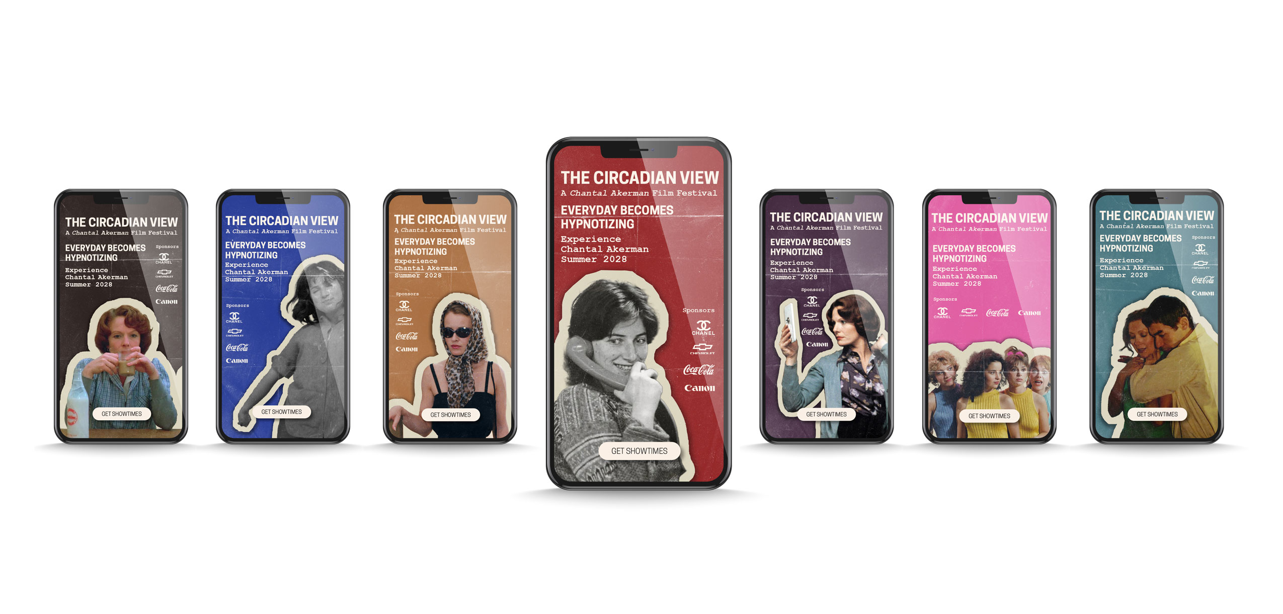Image 7 from Nicole Collado's fictional advertising campaign promoting a film festival for the films of Chantal Akerman. Interstitial advertisements.