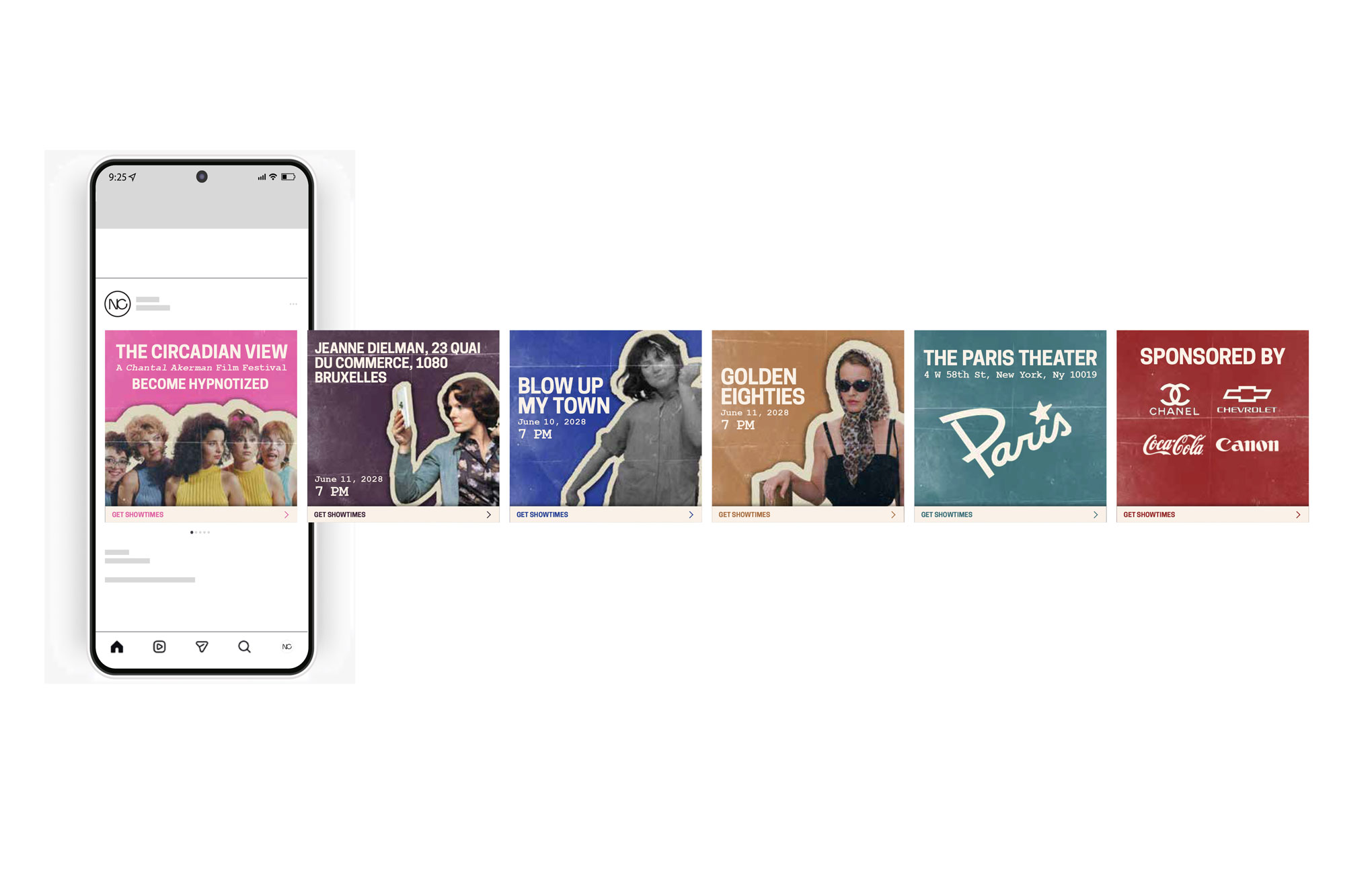 Image 6 from Nicole Collado's fictional advertising campaign promoting a film festival for the films of Chantal Akerman. An instagram carousel.