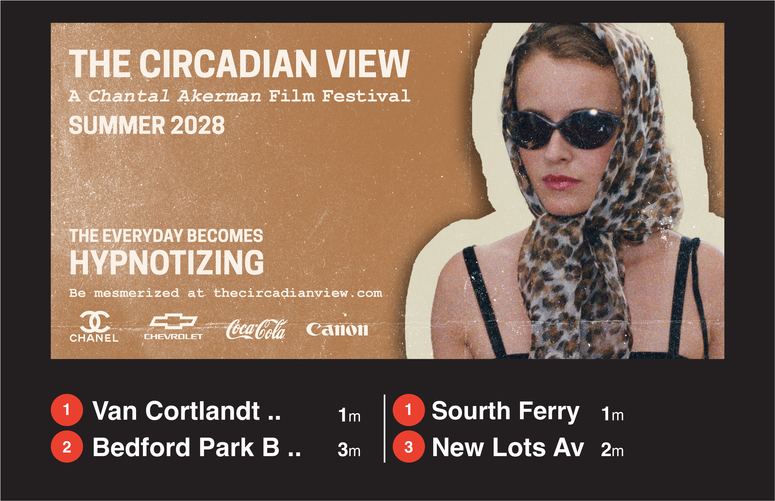 Image 9 from Nicole Collado's fictional advertising campaign promoting a film festival for the films of Chantal Akerman. Digitial urban panels in New York City.