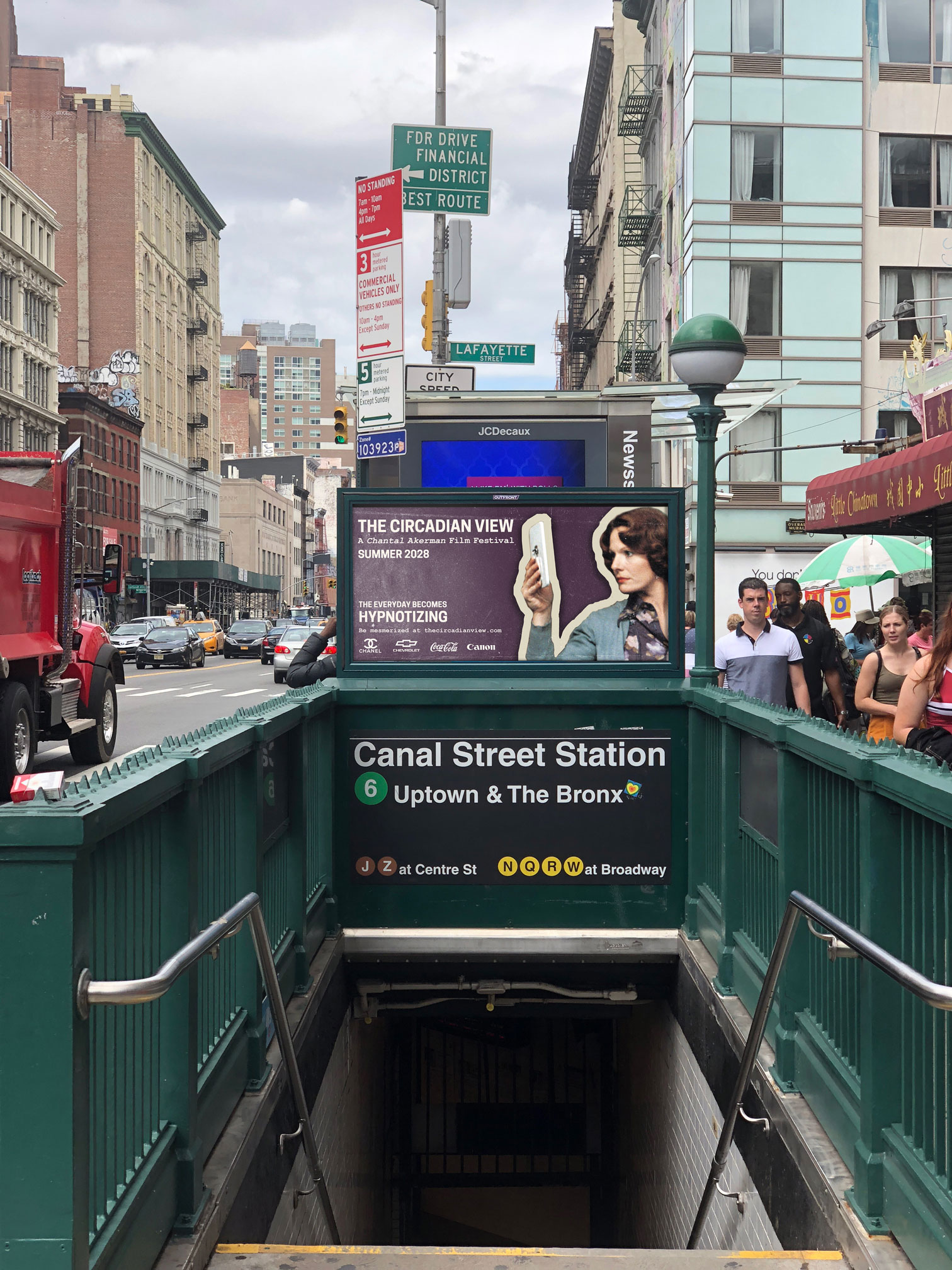 Image 10 from Nicole Collado's fictional advertising campaign promoting a film festival for the films of Chantal Akerman. A mockup of the digitial urban panels in New York City.