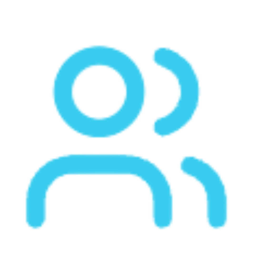 Blue icon representing a person with two curved lines on the right side, symbolizing sound or communication.