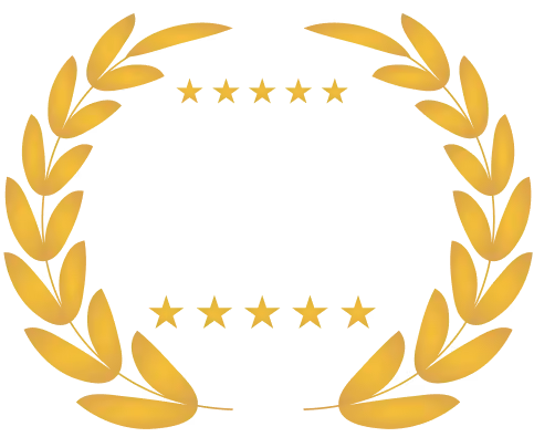 Gold laurel wreath with two rows of five gold stars inside the open center.
