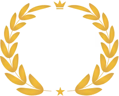 Golden laurel wreath with a crown on top and a star at the bottom center.