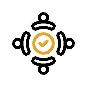 Gold check mark inside a circular border.