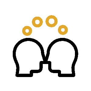 Black hand holding four connected yellow-orange circular rings representing empathy concept.