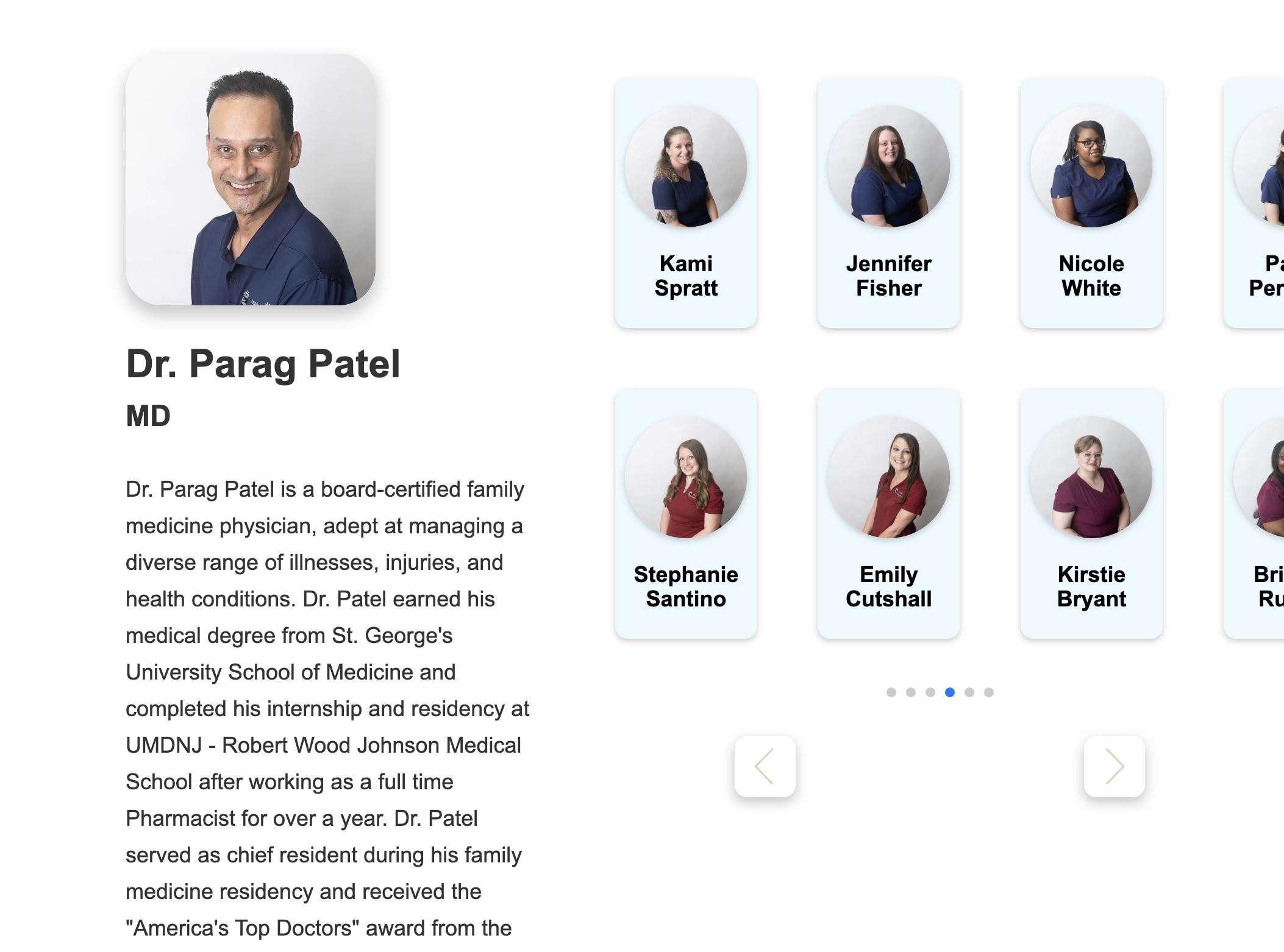 Elmwood Family Physicians team section showing Drs. Parag Patel, Jay Patel, and Hetal Shah