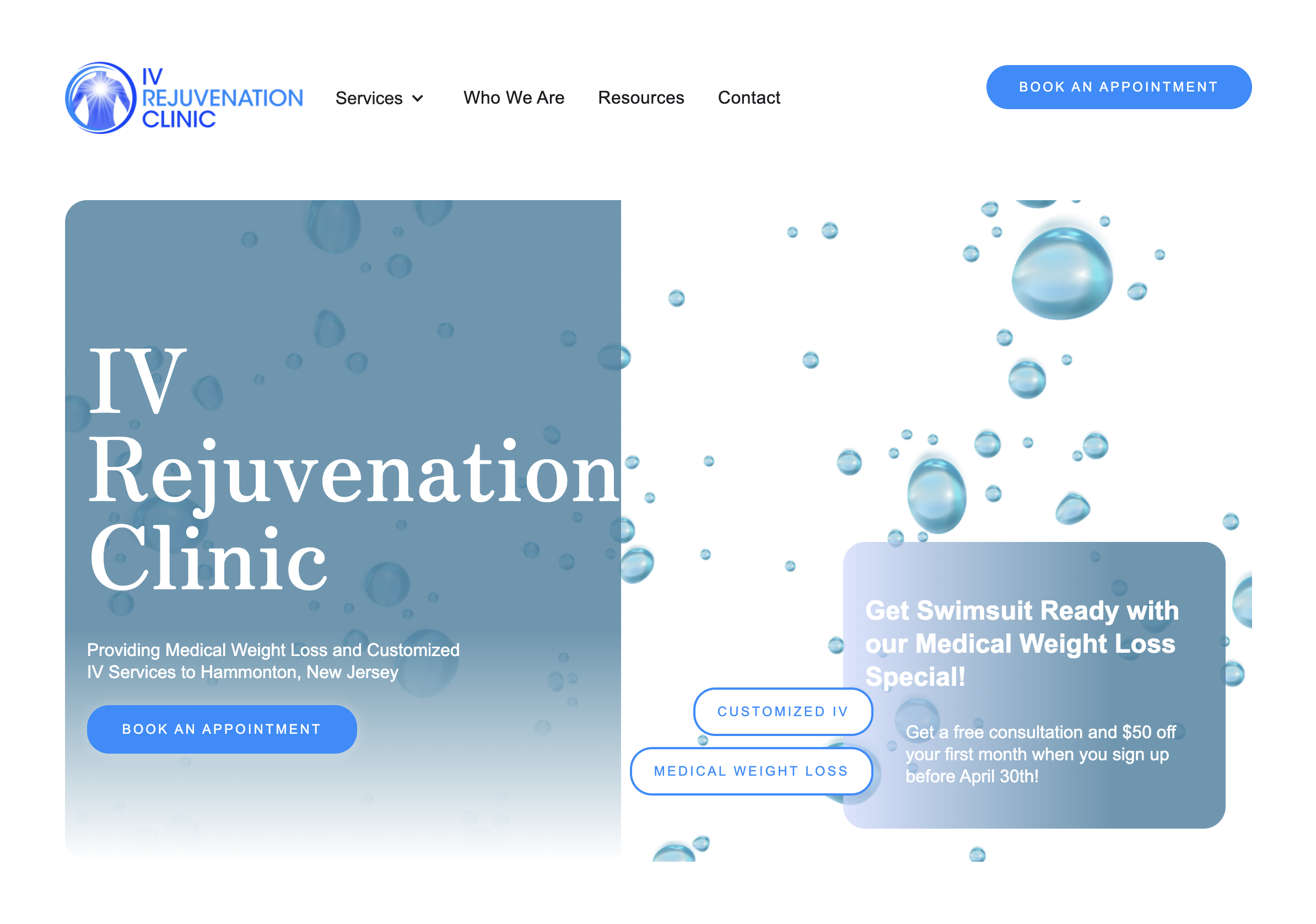 IV Rejuvenation Clinic homepage hero — IV therapy and medical weight loss in Hammonton, NJ