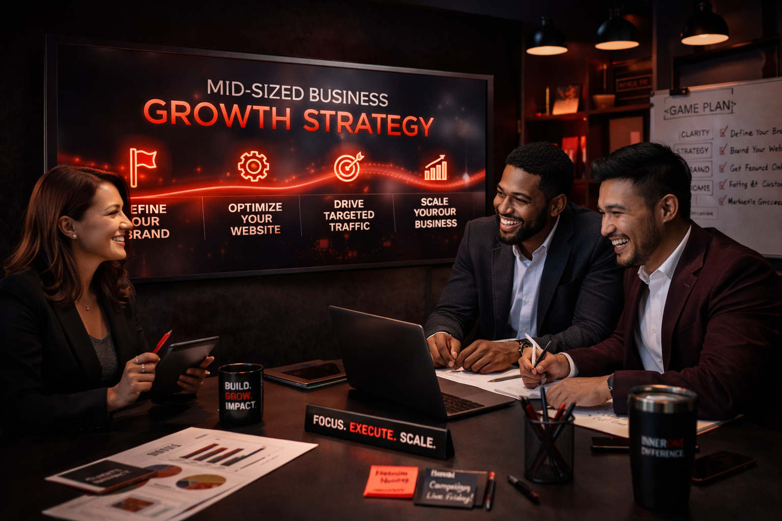image of a diverse group of professionals in a meeting room for a digital marketing & advertising agency