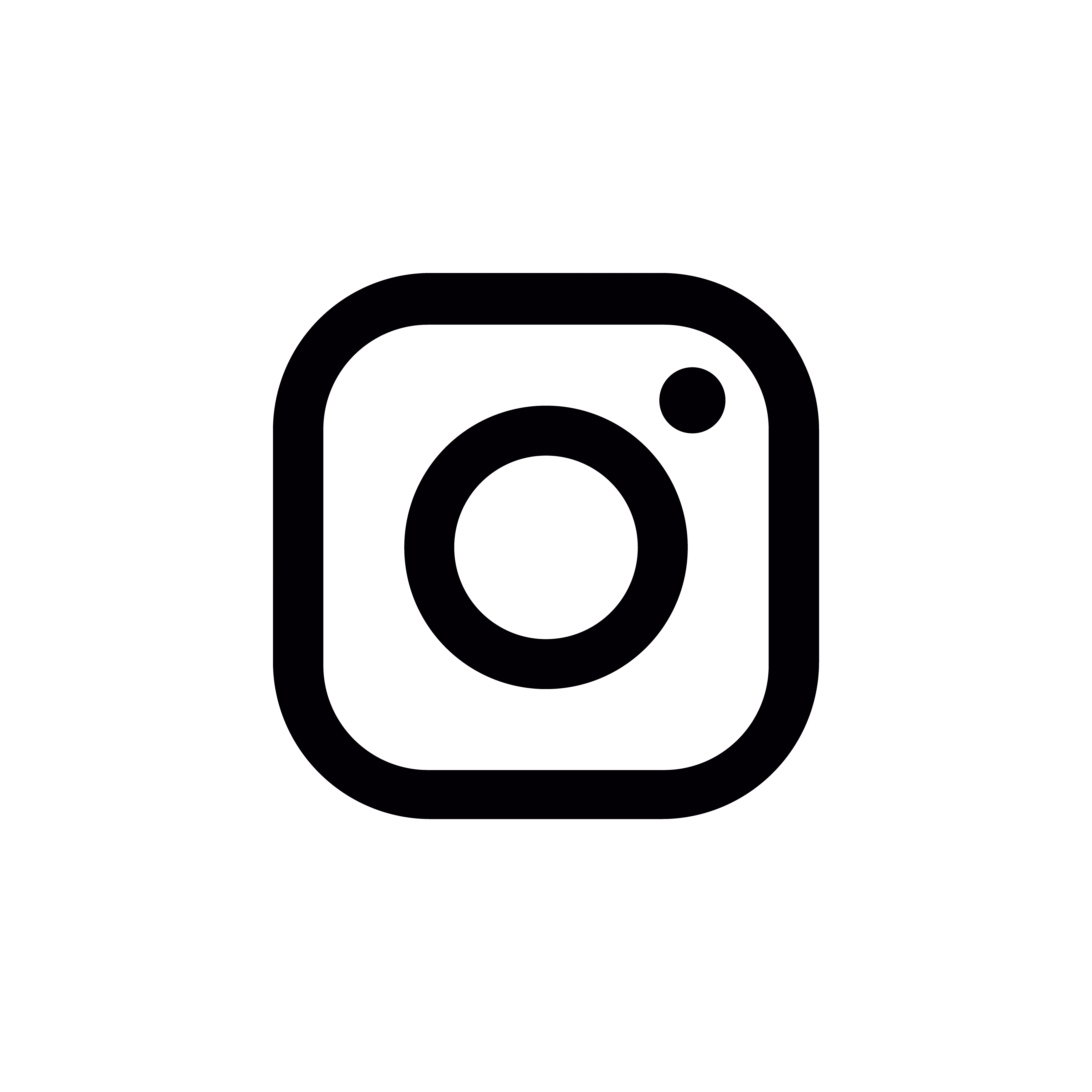 Black Instagram app icon with rounded square, circle, and small circle inside on white background.