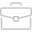 Minimalistic suitcase icon in white on a transparent background, with a handle and rectangular body.