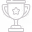 Gold trophy cup with two handles on a dark gray circular base.