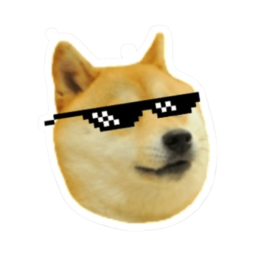Shiba Inu dog face wearing pixelated 'deal with it' sunglasses.