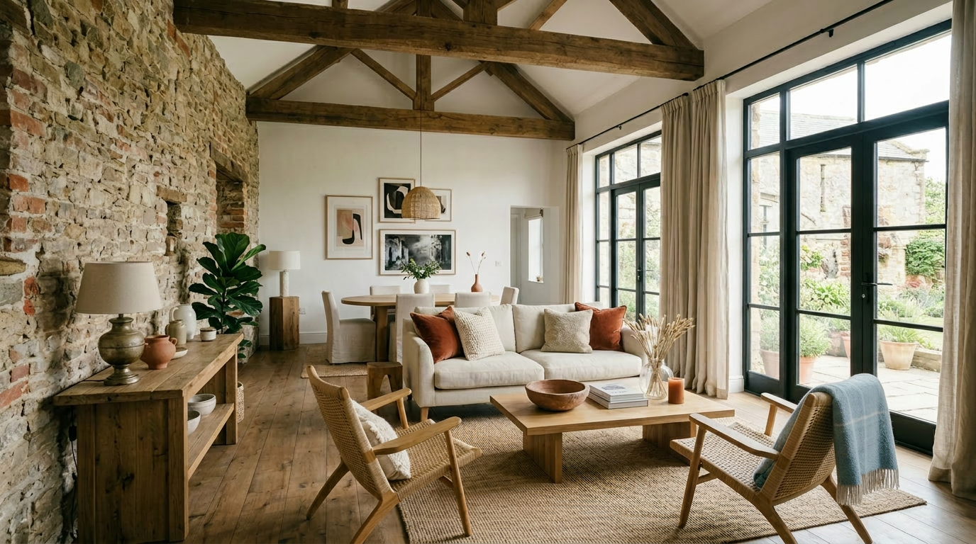 Aménagement intérieur moderne avec escalier bois et salon design par Maison Lumia
