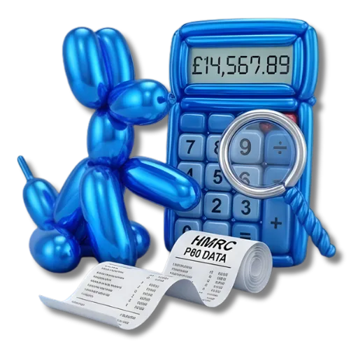 A blue balloon dog calculating