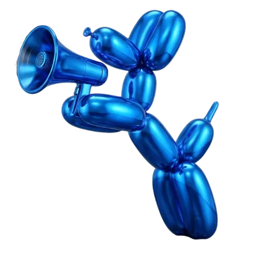 A blue balloon dog announcing