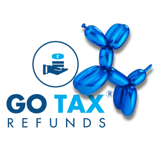 A blue balloon dog with the company logo