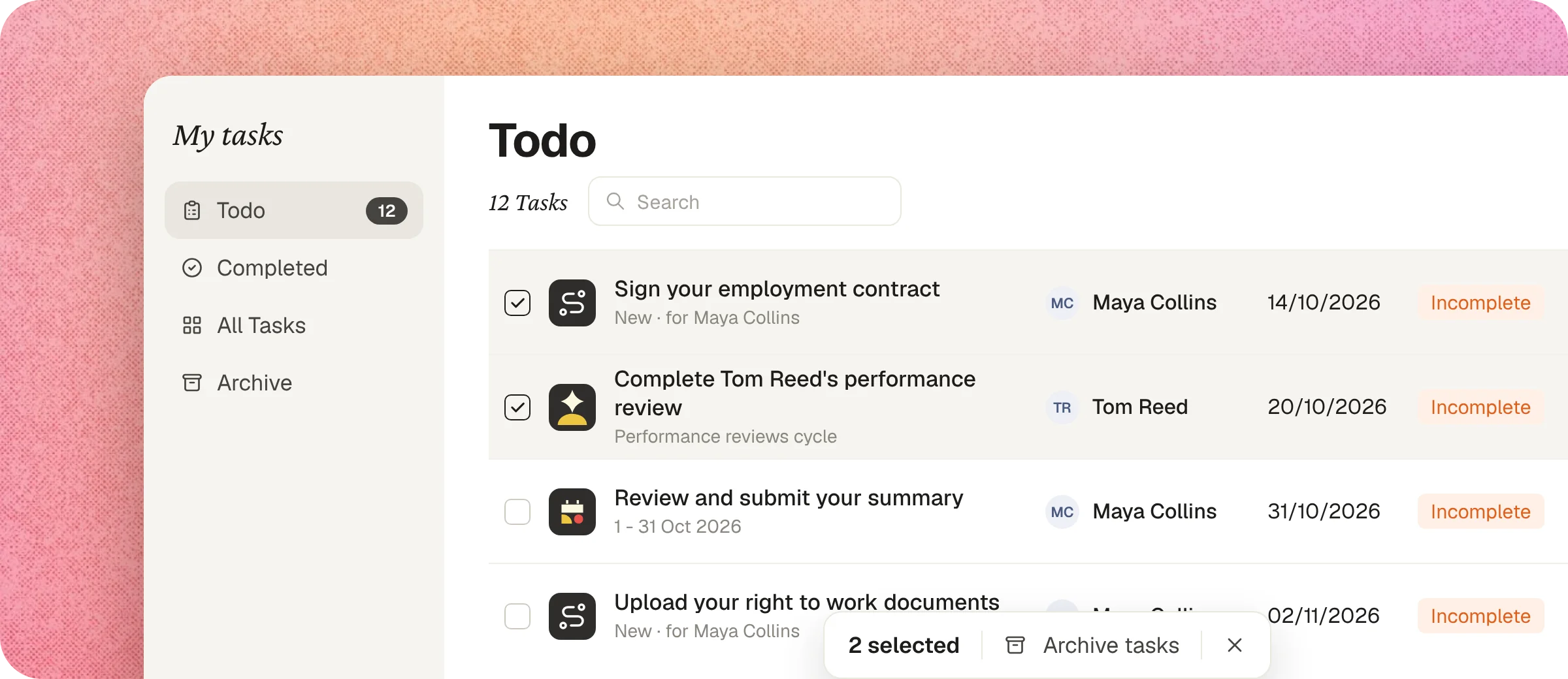 A new My tasks page
