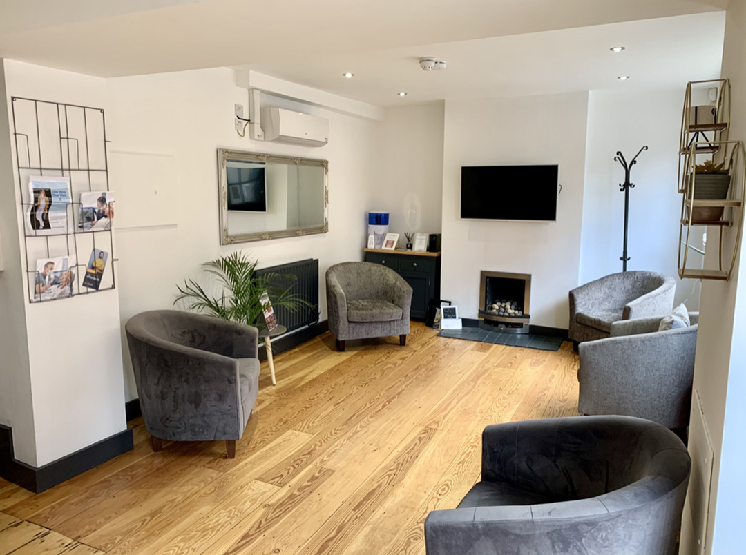 Cozy modern interior of the waiting room of a dentist's office