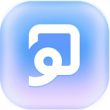 Rounded square button with white stylized 'q' symbol on blue and purple gradient background.