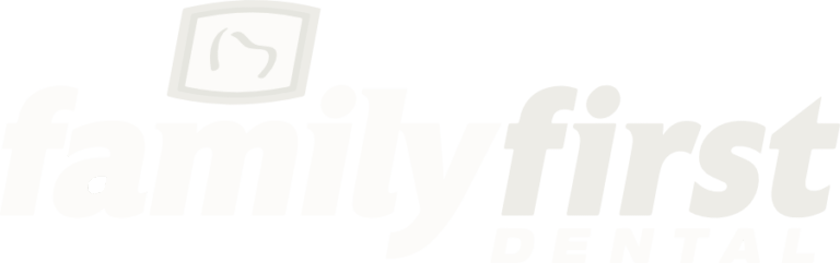 Family First Dental logo with stylized tooth inside an abstract window frame.
