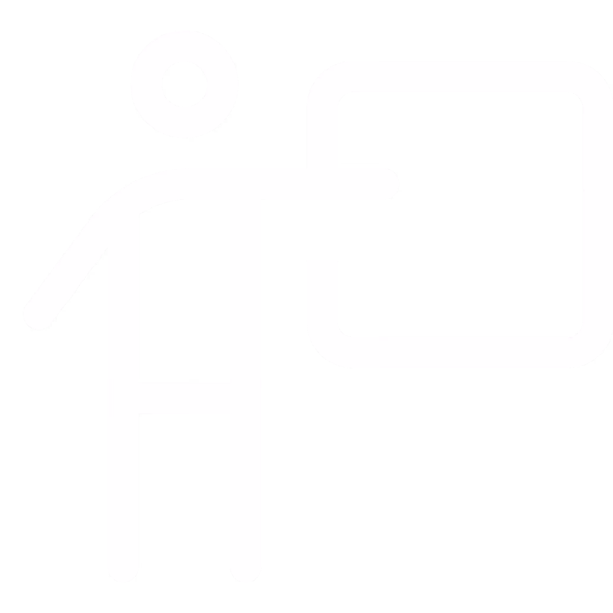 Symbol einer Person, die auf ein Rechteck zeigt, das eine Tafel oder einen Bildschirm darstellen könnte.