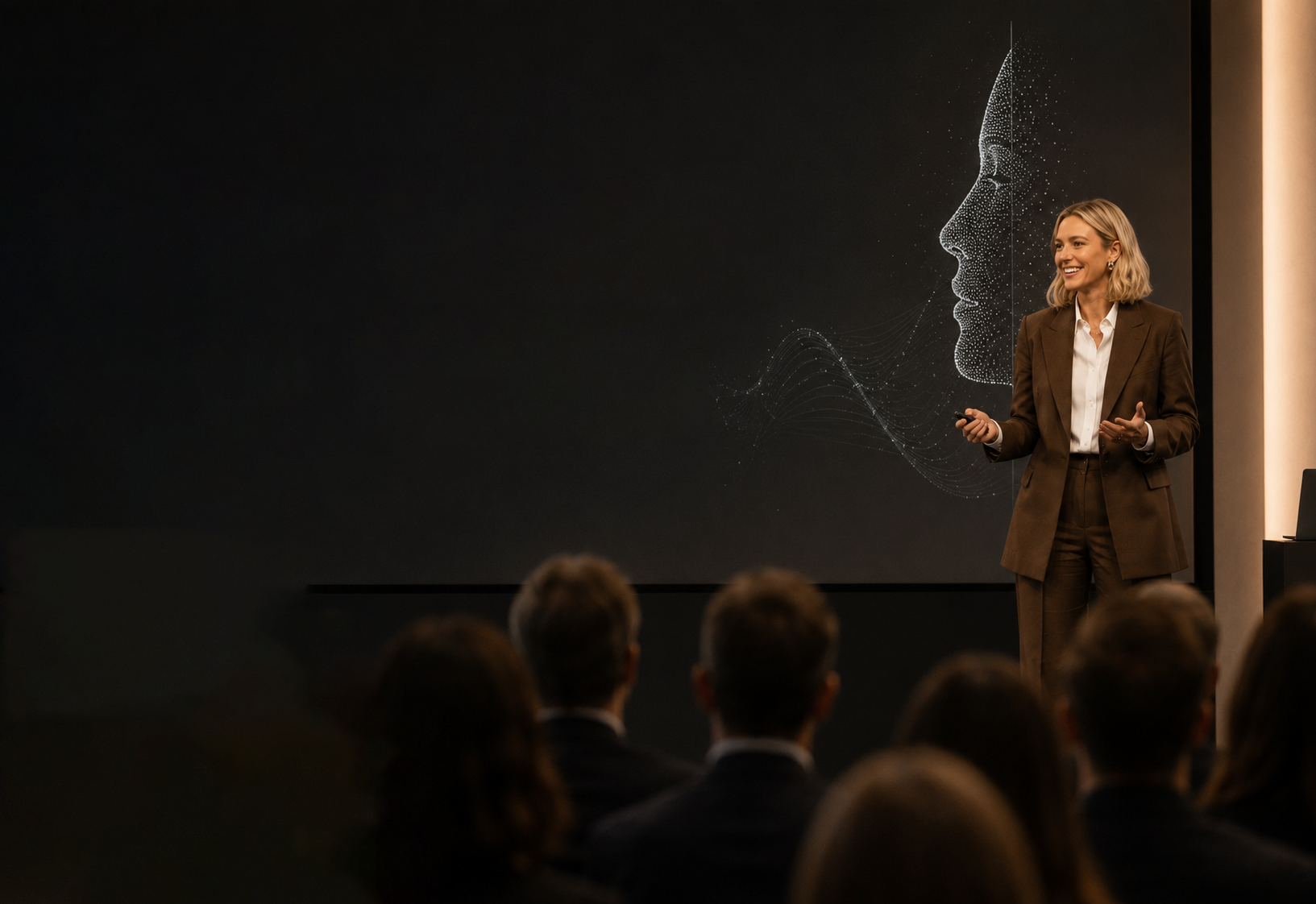 Livia Noor spreekt voor een publiek over kunstmatige intelligentie