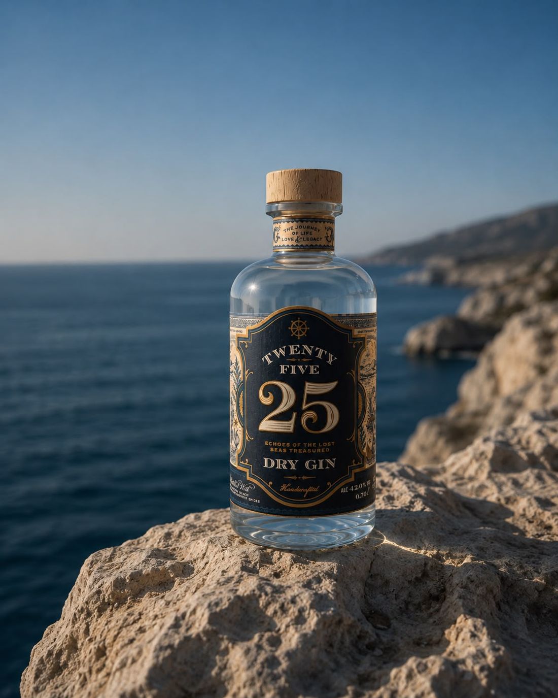 Twenty Five Dry Gin on the shore