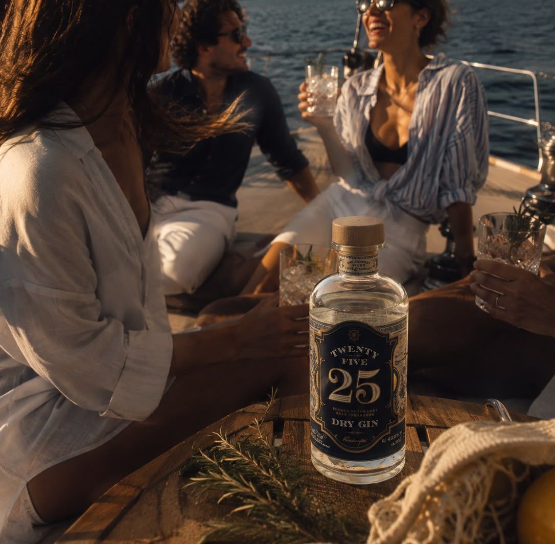 Twenty Five Dry Gin on a sailboat