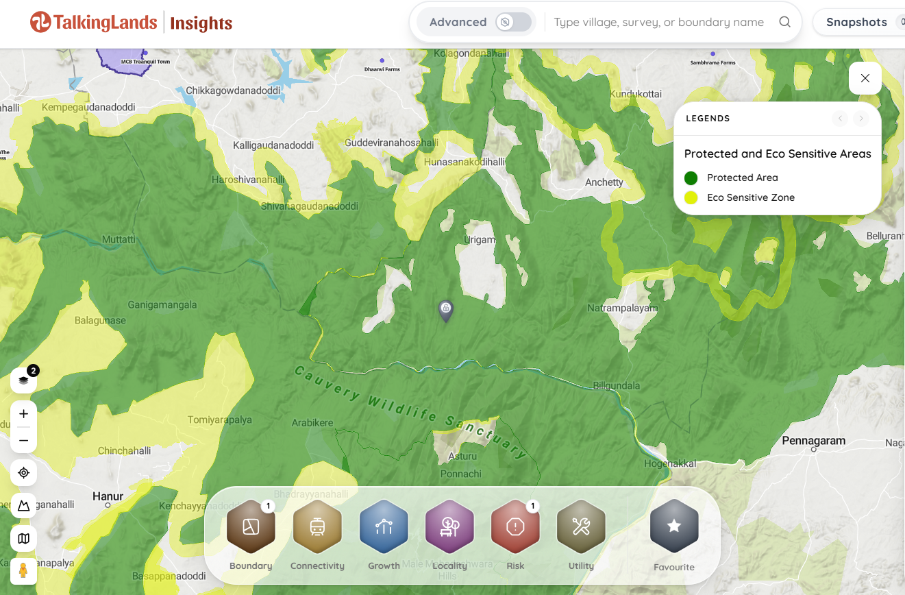 TalkingLands Insights map showing zoning, risk & owner for a plot