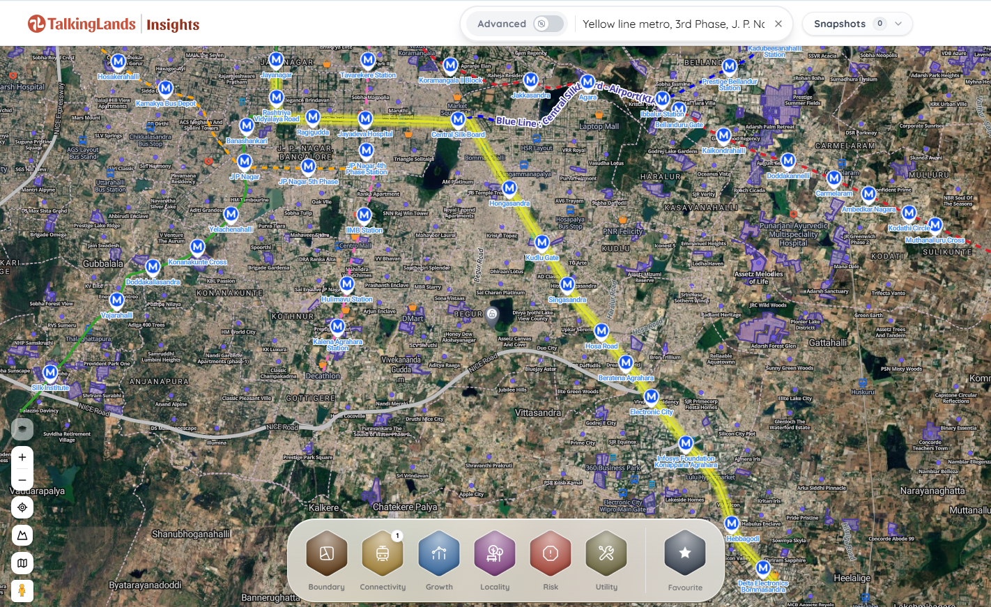 TalkingLands Insights map showing zoning, risk & owner for a plot
