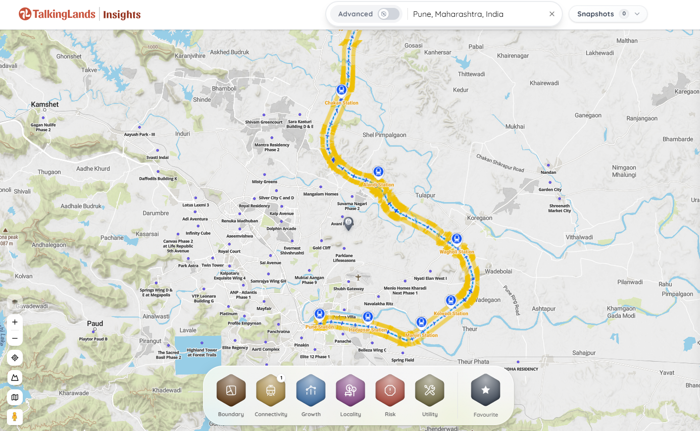 TalkingLands Insights map showing zoning, risk & owner for a plot