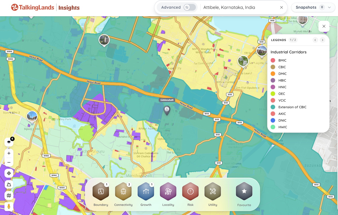 TalkingLands Insights map showing zoning, risk & owner for a plot