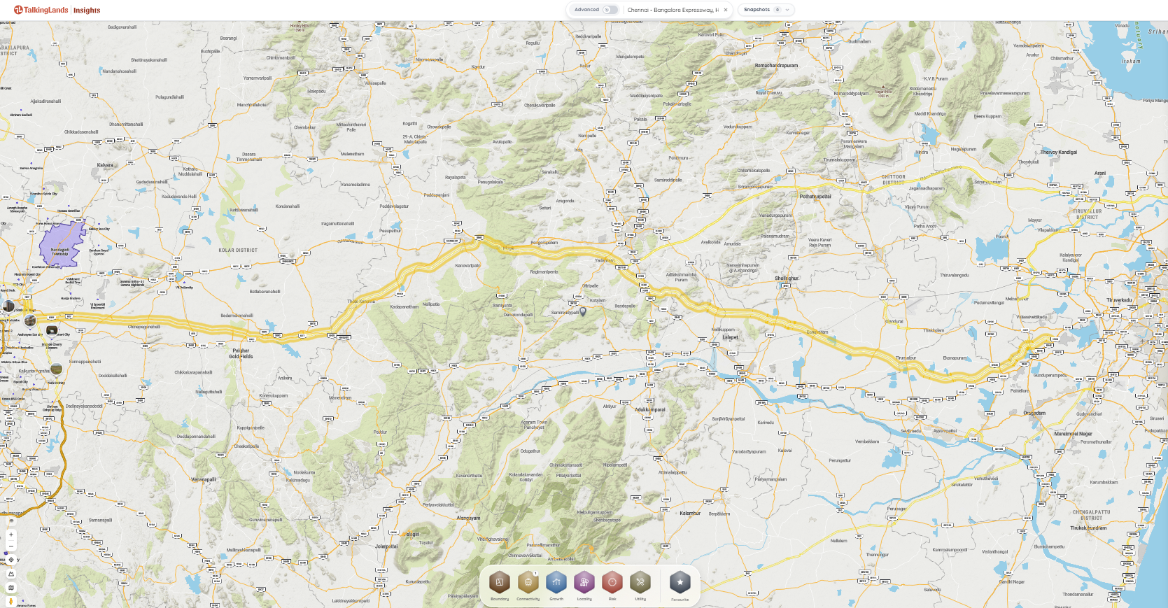 TalkingLands Insights map showing zoning, risk & owner for a plot