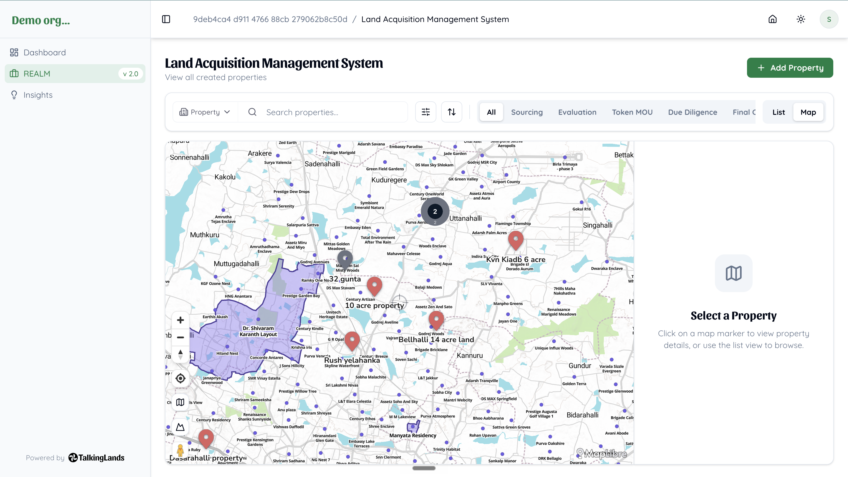 TalkingLands Insights map showing zoning, risk & owner for a plot