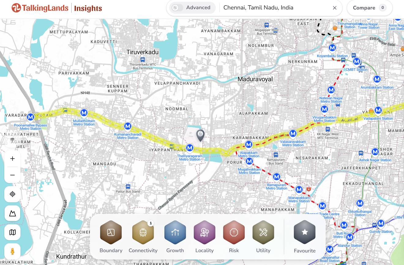 Explore the Chennai Metro Yellow Line corridor on TalkingLands Insights