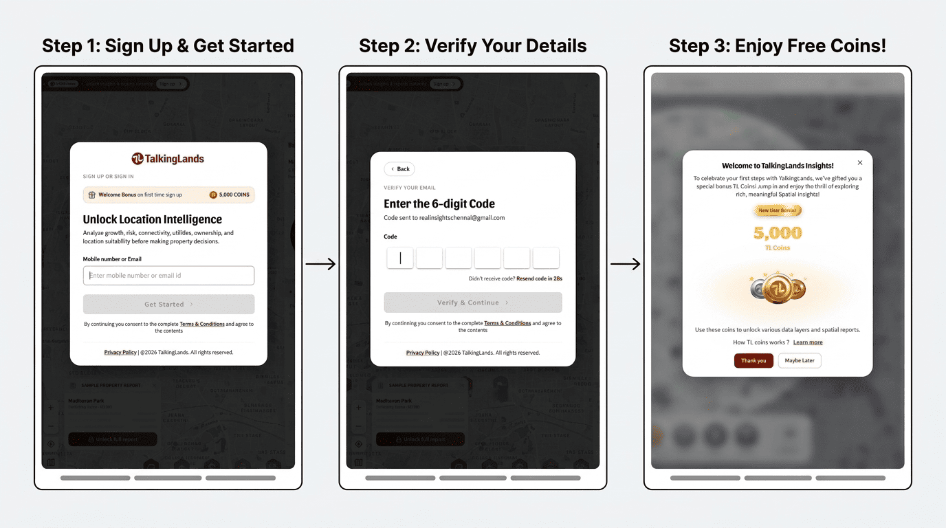 How to sign up on TalkingLands Insights in three steps and get 5,000 free TL Coins