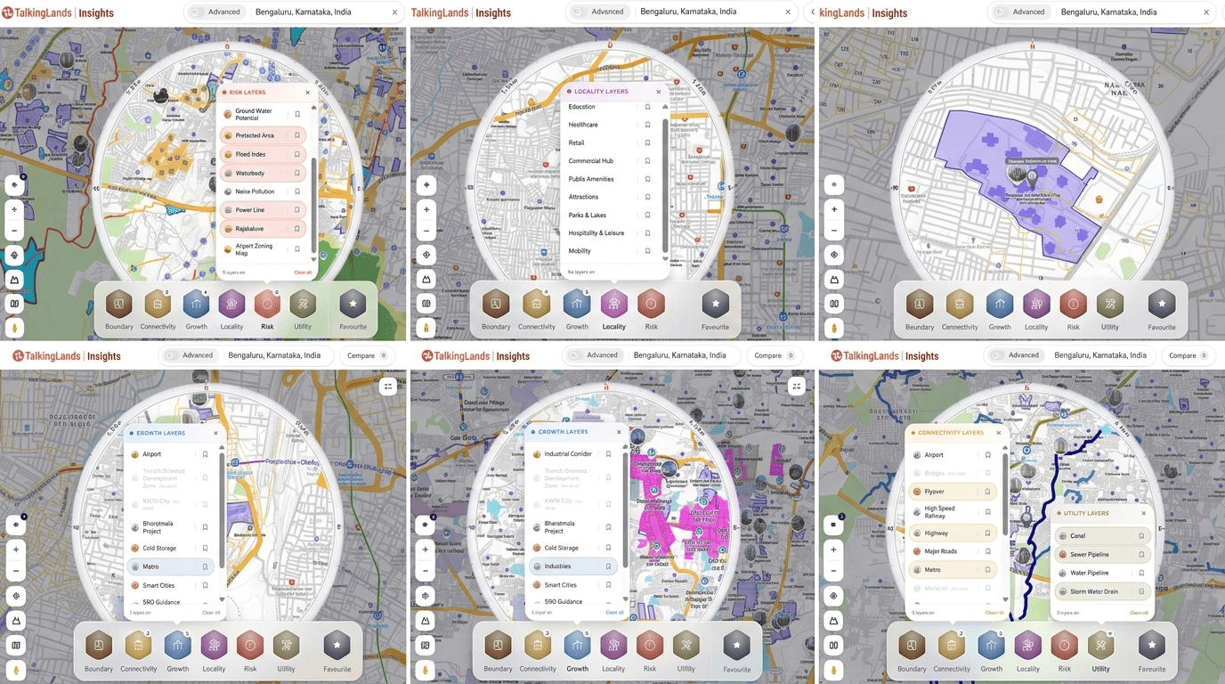 The six layer categories in TalkingLands Insights: Boundary, Connectivity, Growth, Locality, Risk and Utility