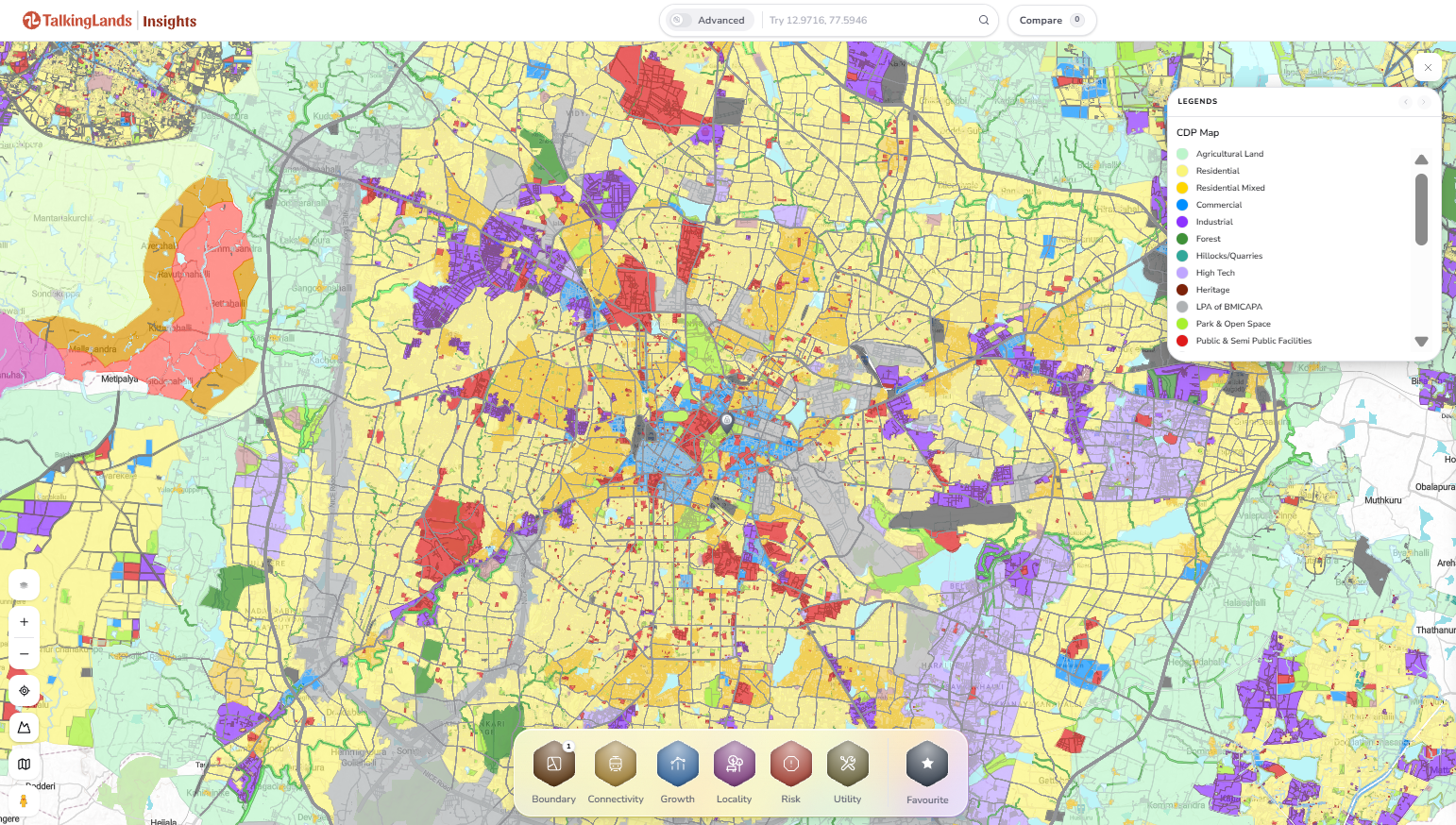 Bangalore CDP zoning on the TalkingLands Insights map