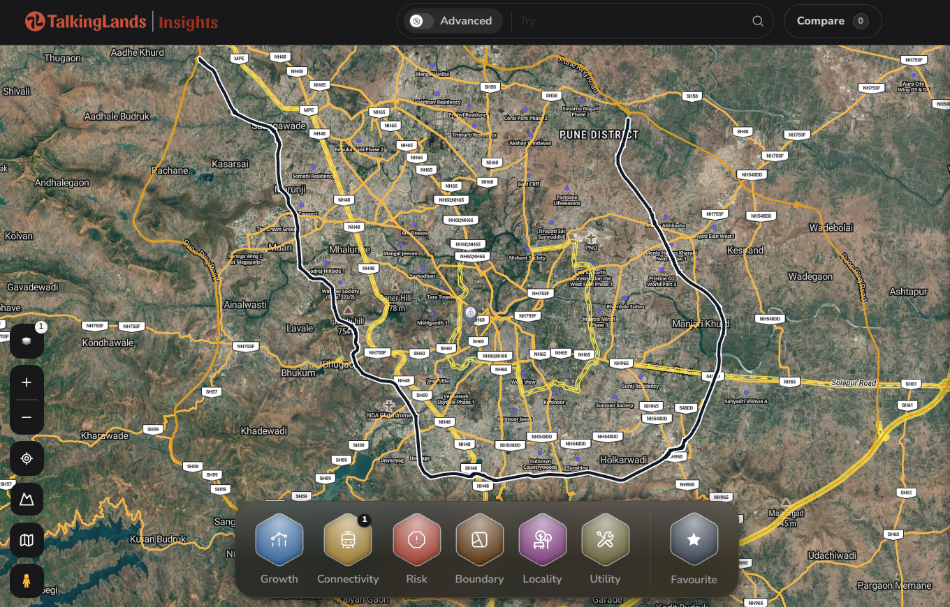 Pune Inner Ring Road loop on the TalkingLands Insights map