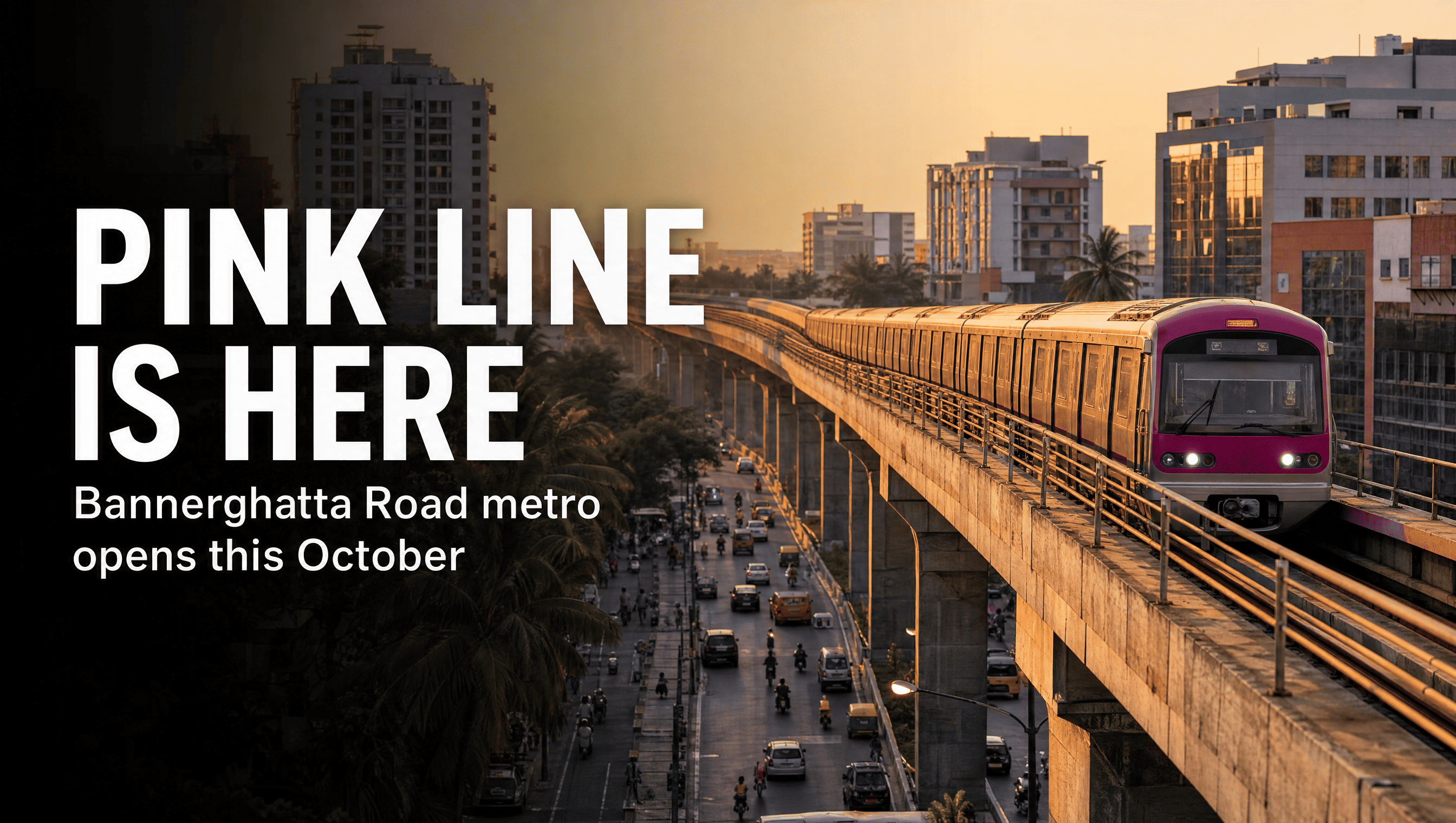 Namma Metro Pink Line elevated viaduct along Bannerghatta Road in South Bengaluru