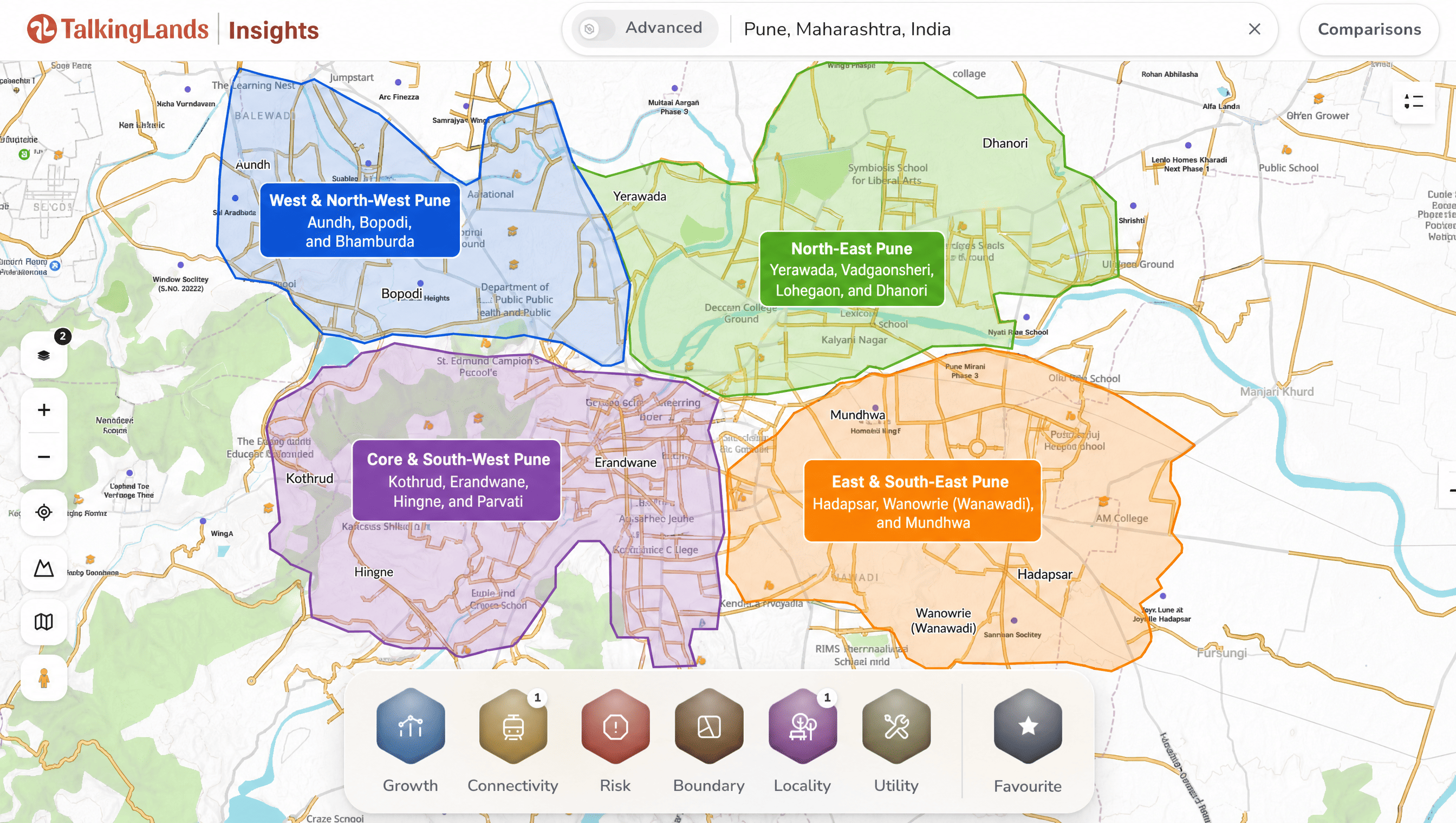 TalkingLands Insights map of a Pune parcel near the HCMTR / Inner Ring Road corridor