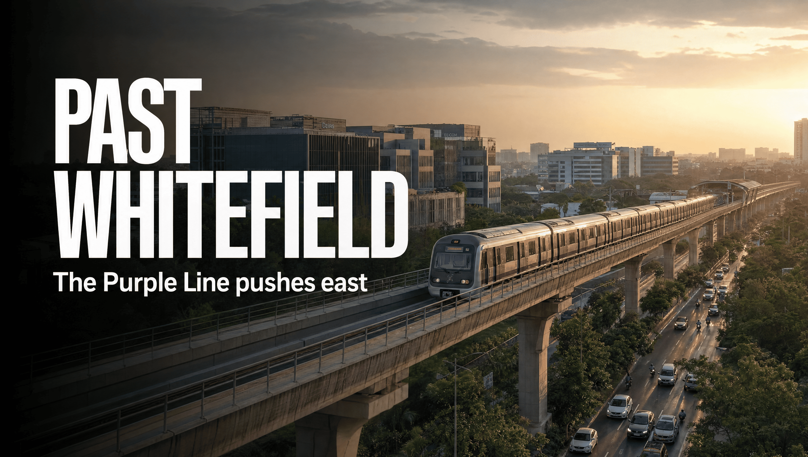Namma Metro Purple Line elevated viaduct extending past Whitefield in East Bengaluru