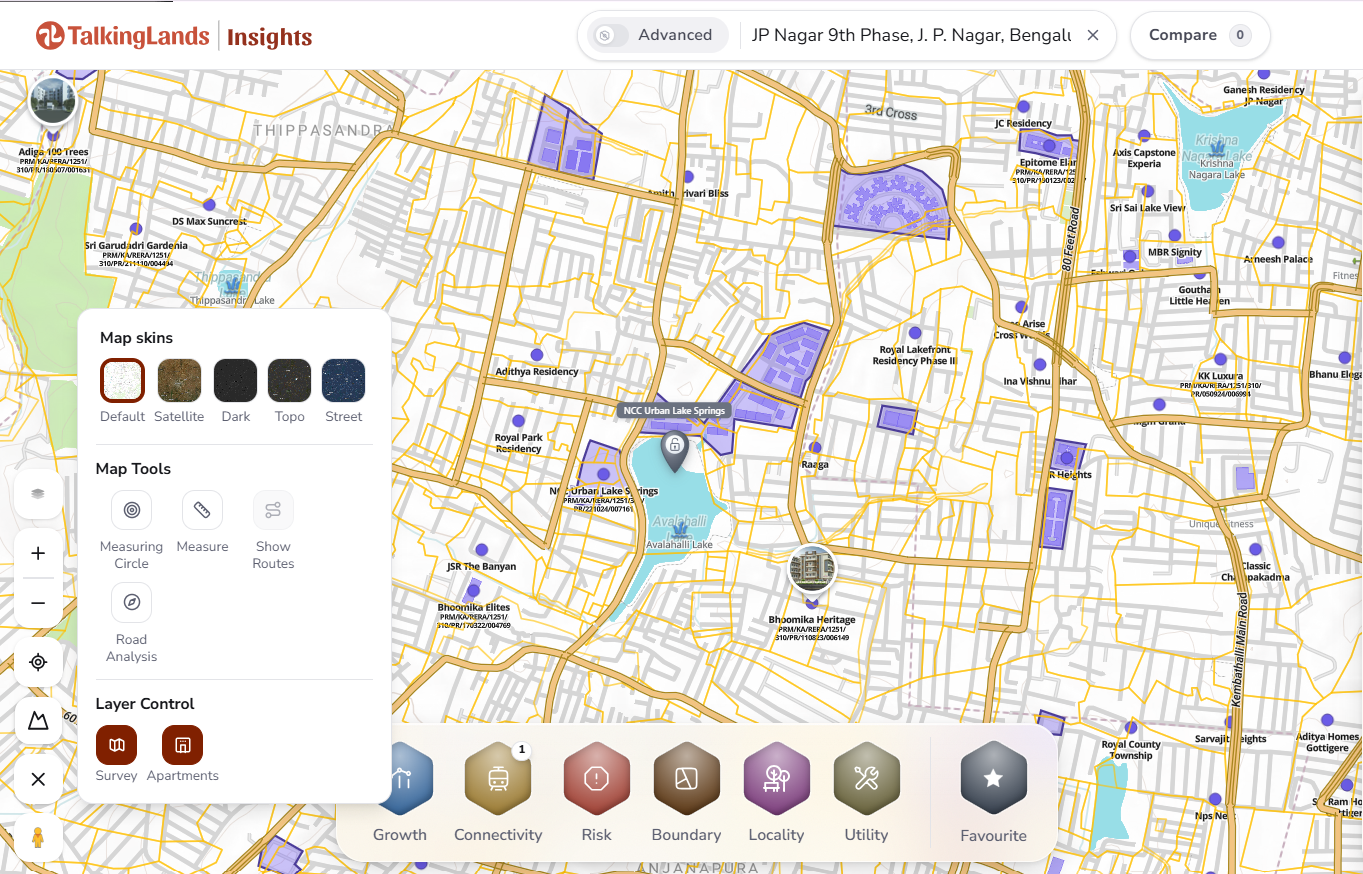 TalkingLands Insights Boundary and Risk layers on a parcel in South Bengaluru