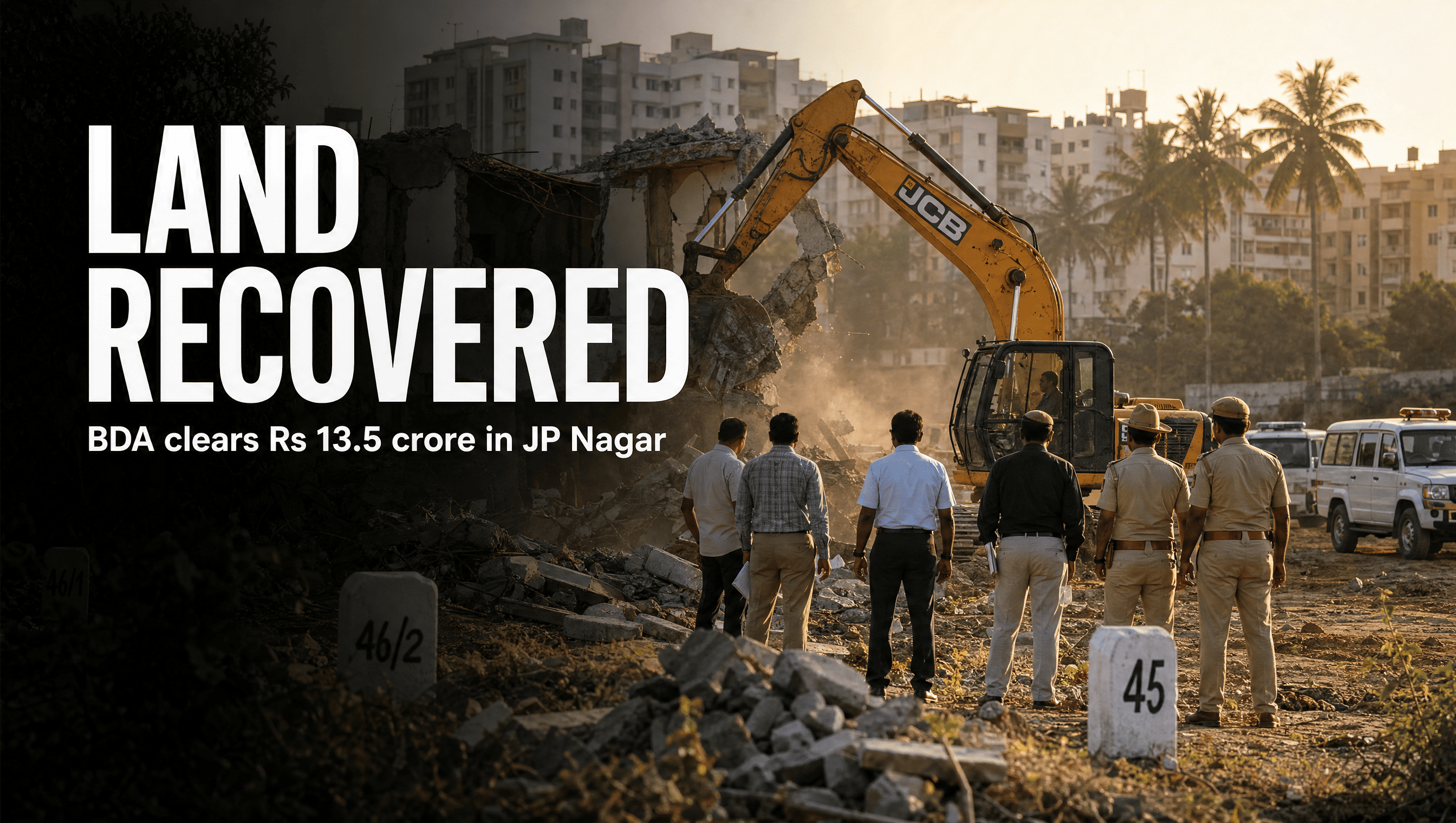 BDA Task Force clearing unauthorised structures on encroached land in JP Nagar, Bengaluru