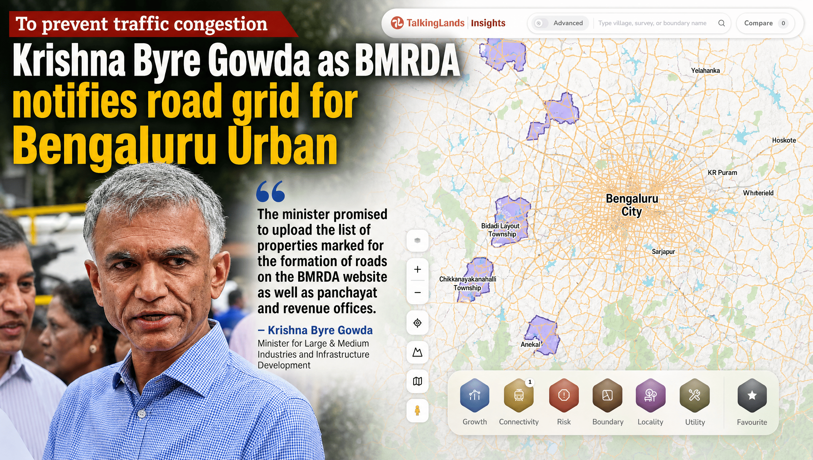 TalkingLands Insights map of Bengaluru outskirts roads and parcels
