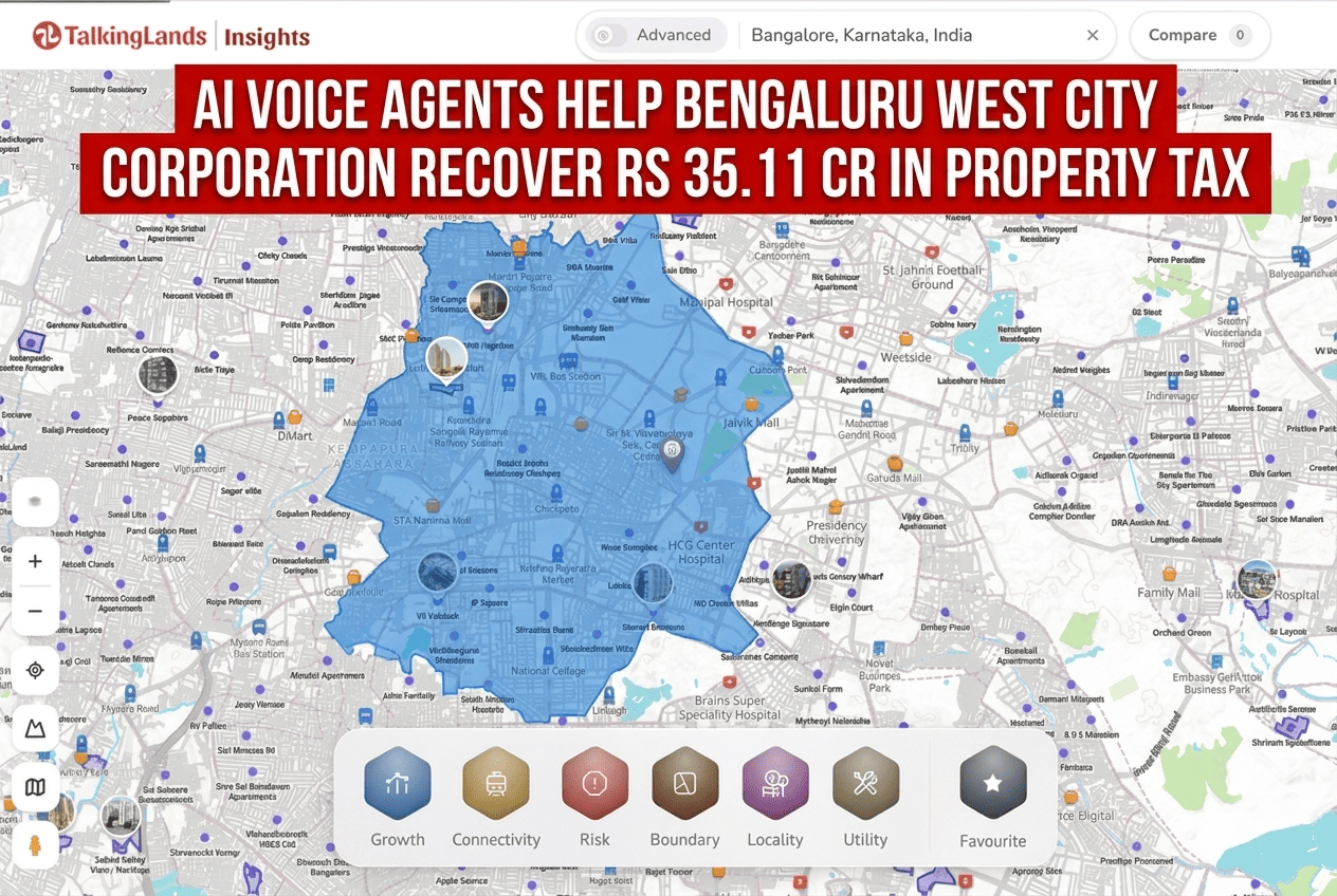 TalkingLands Insights map of west Bengaluru showing parcels and roads