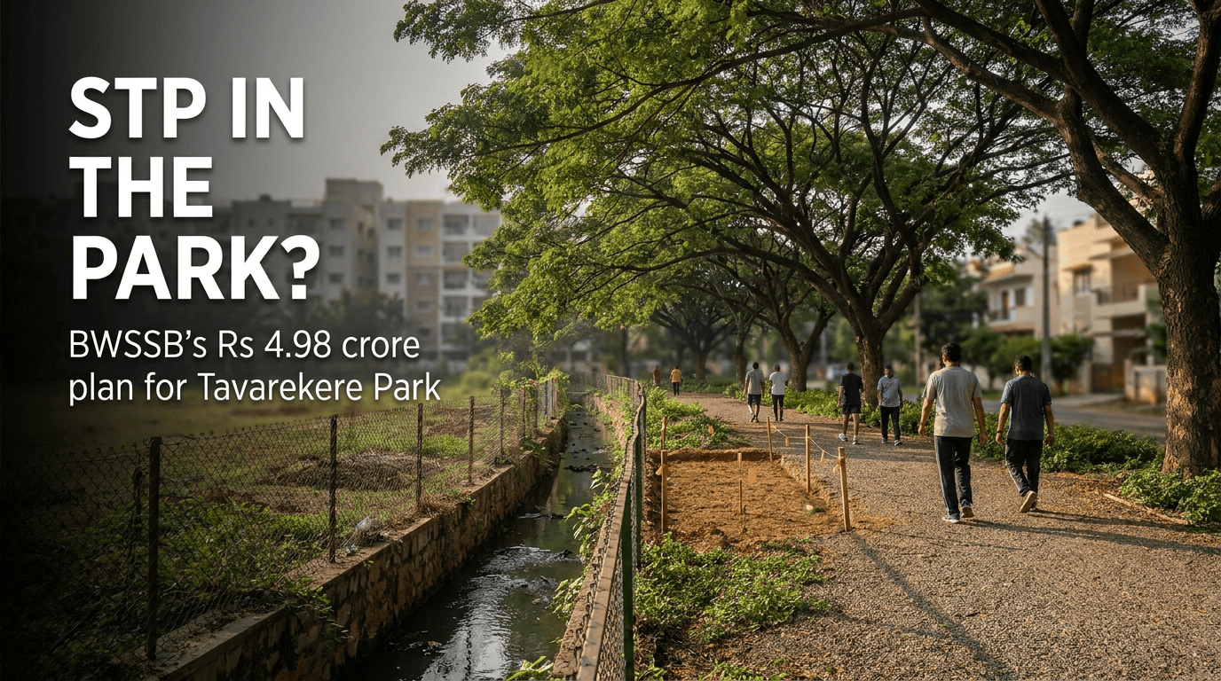 Neighbourhood park beside a stormwater drain in south Bengaluru where BWSSB proposes a sewage treatment plant